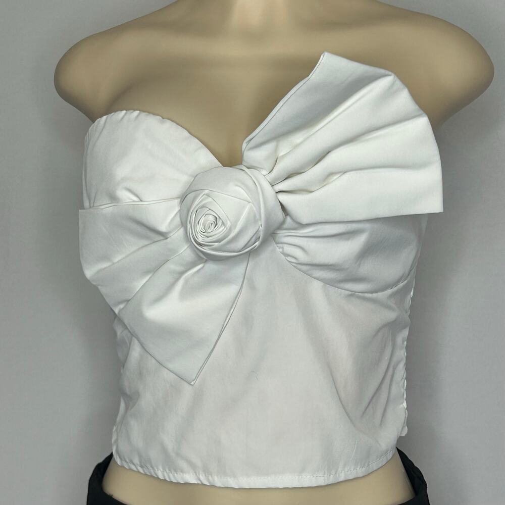 SHEIN White Strapless Bow & Rosette Tube Top Women’s Large Romantic Coquette